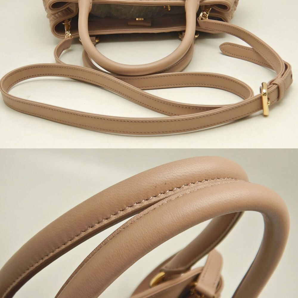 PRADA 1BA172 2-Way Pleated Handbag in Pink Beige Leather, Women's, 253553 - Picture 6 of 10